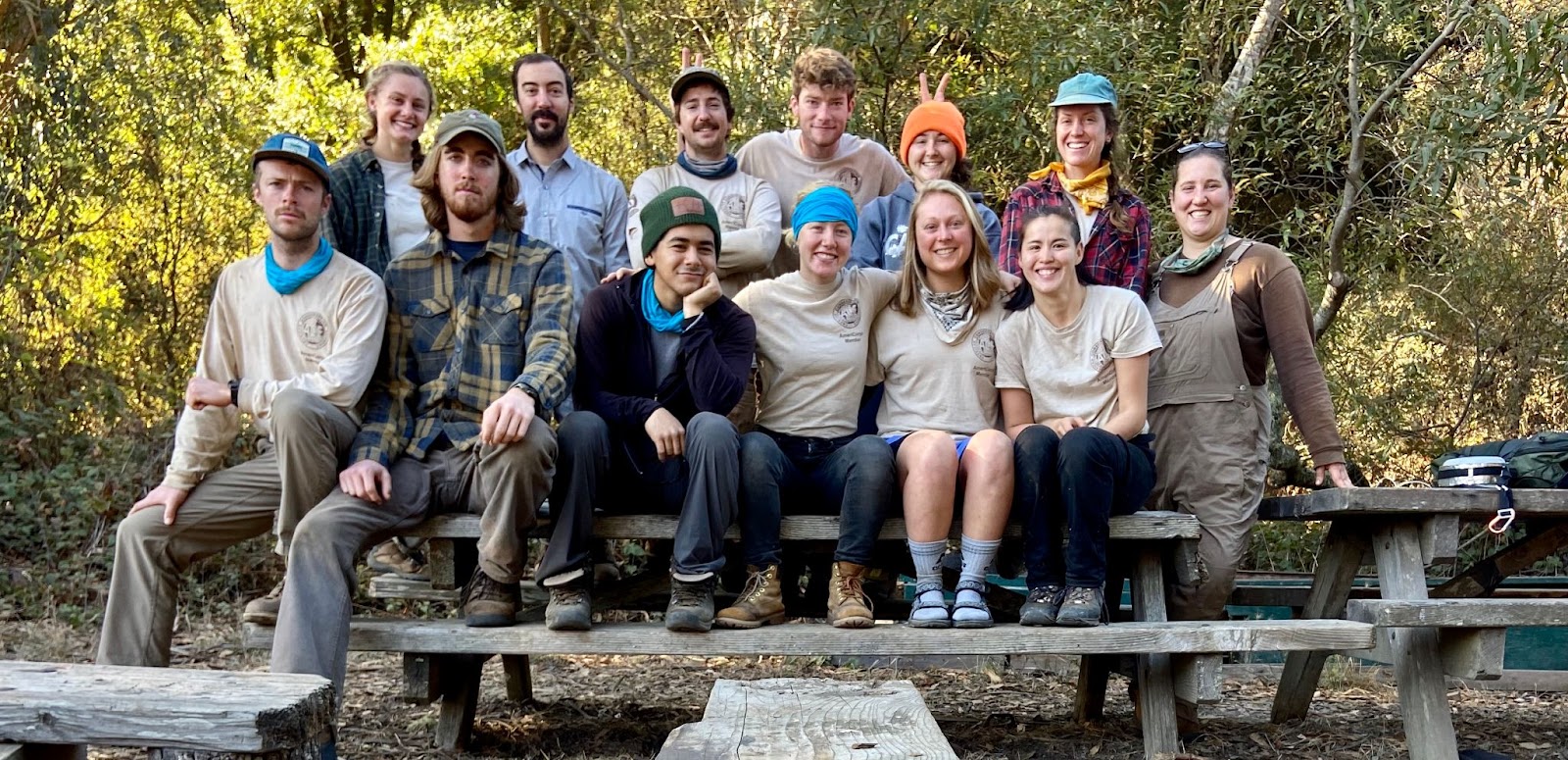 Leonie Walderich and Crew Sitting on Bench