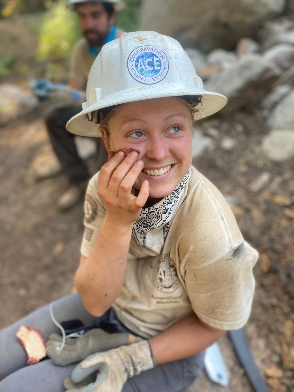 Leonie Walderich Wearing Hard Hat Onsite