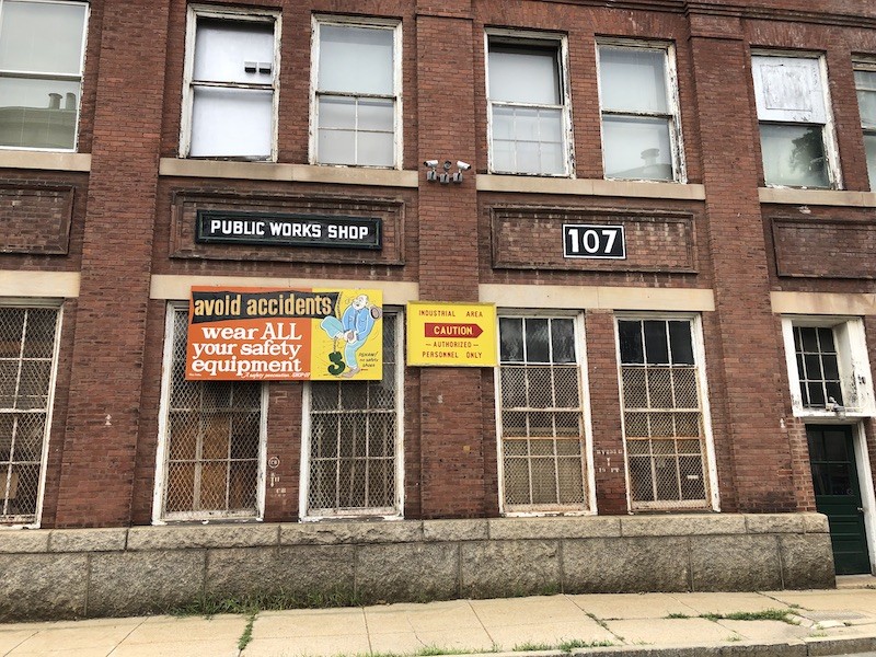 Pictured is Building 107, the Public Works Shop of the Charlestown Navy Yard