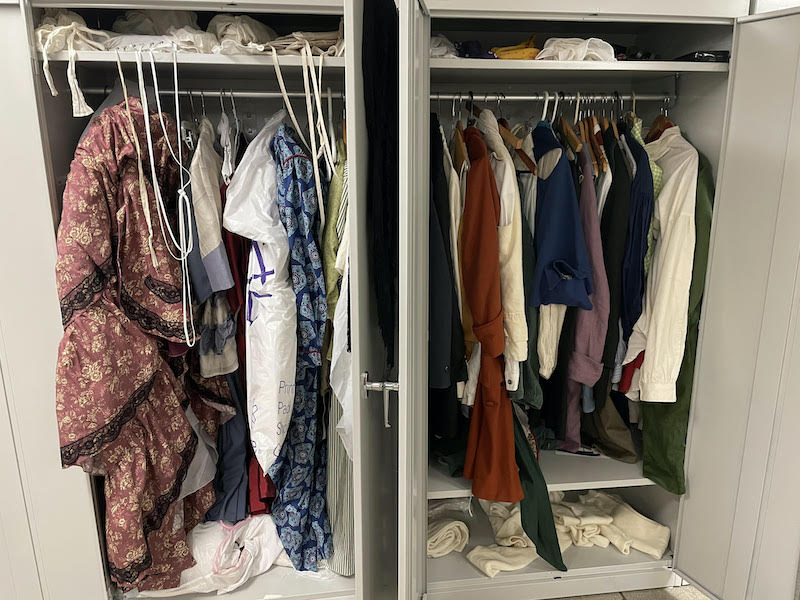 Closet full of 18th and 19th century period clothing for men and women, which are used for our town meeting programs