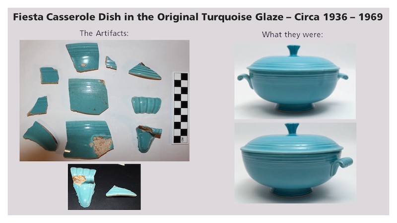 archeological fiesta casserole dish in original turquoise glaze from 1936-1969