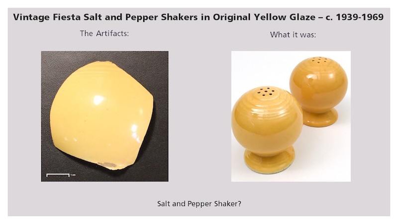 archeological vintage fiesta salt and pepper shakers in original yellow glaze from 1939-1969