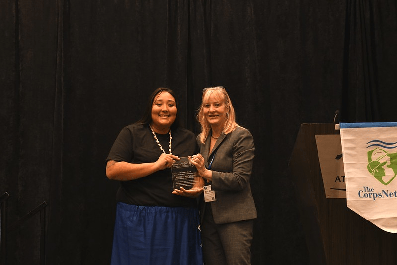 Precious Vicente (L) and Mary Ellen Sprenkel (R) Precious Vicente receives award
