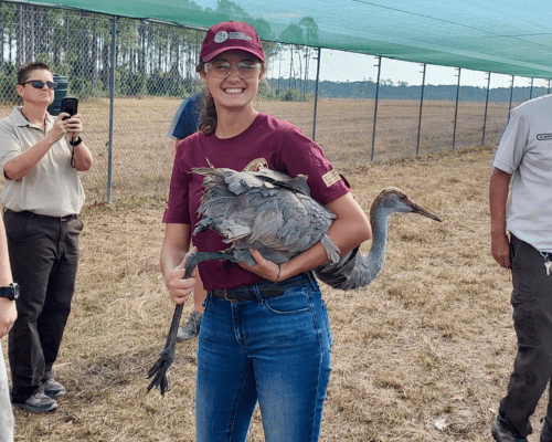 Theresa with crane