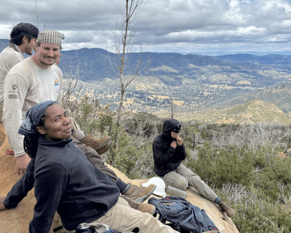 Crew members in field