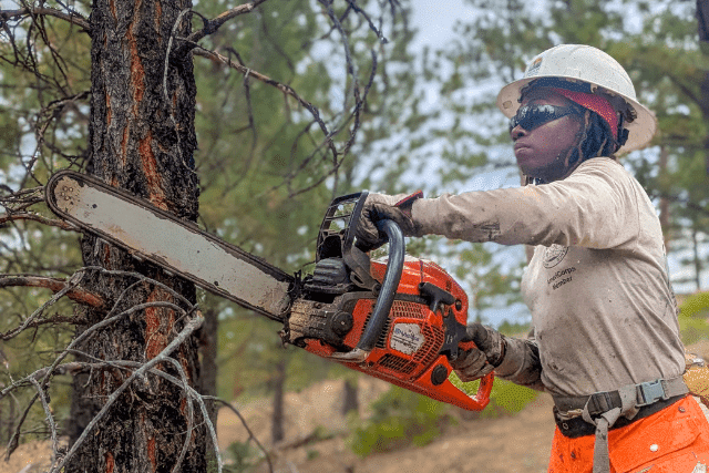 ACE member using a chainsaw