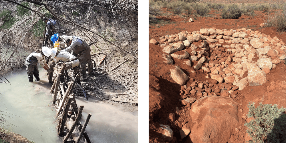 two images of ACE crews working in field