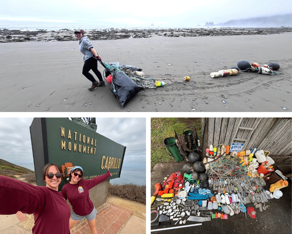 three photos of coastal clean up activity