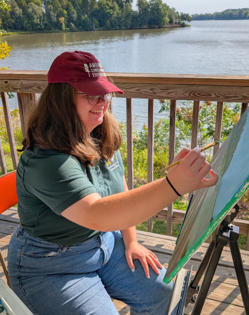 Anastasia Camarca creating her artwork Anastasia creating her art